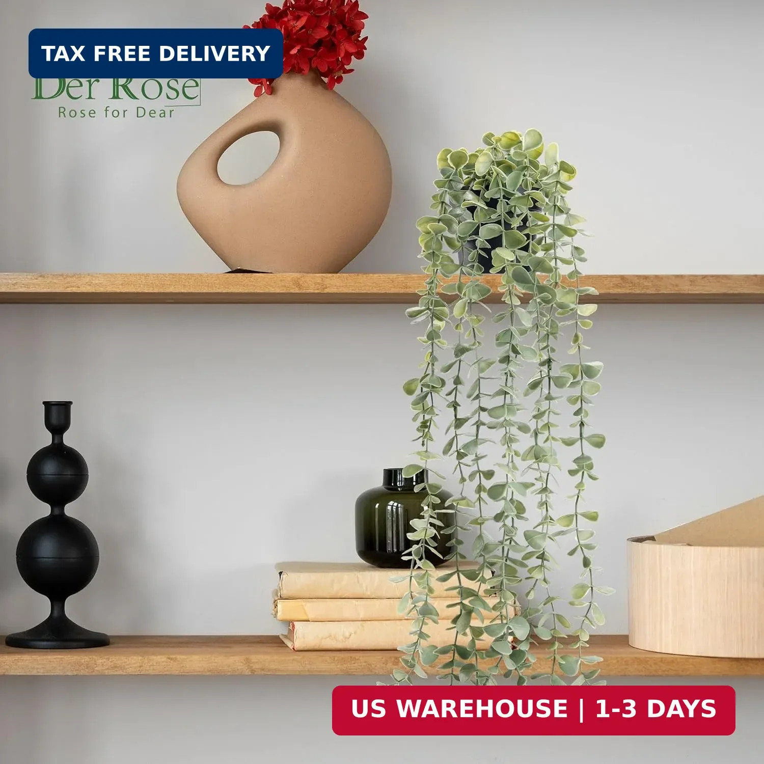Der Rose 1Pcs Fake Plants Hanging Artificial Potted Faux Eucalyptus Plants for M