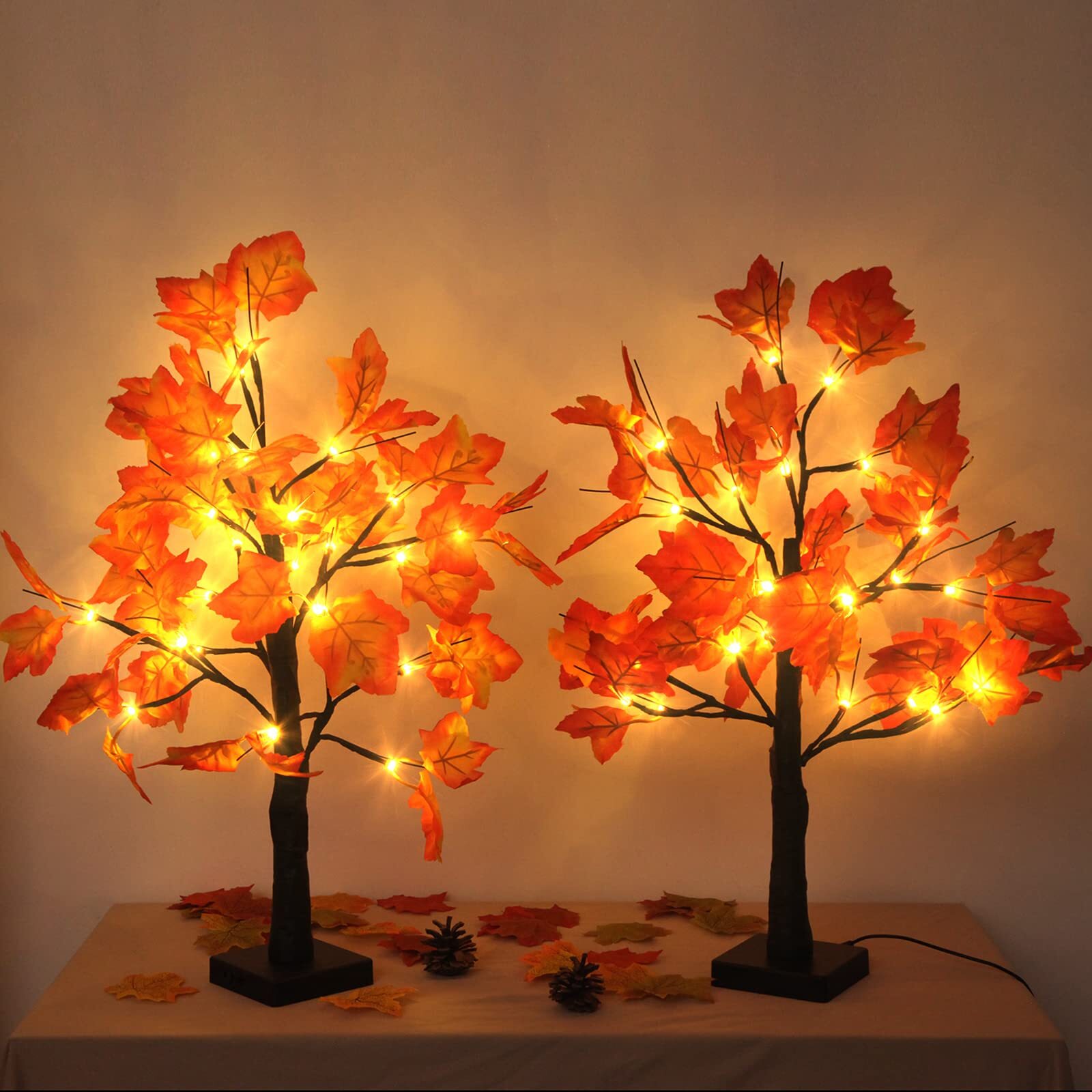 Gorgeoos 2 Pack Fall Lighted Maple Tree 48 LED Lights Thanksgiving Decoration…