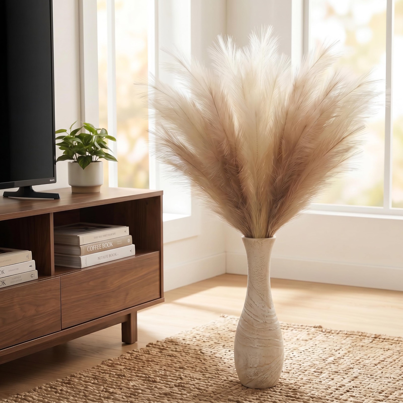 Faux Pampas Grass, 9PCS Pompas, Large Pompas Grass, 38” Tall Pampas Grass fo…