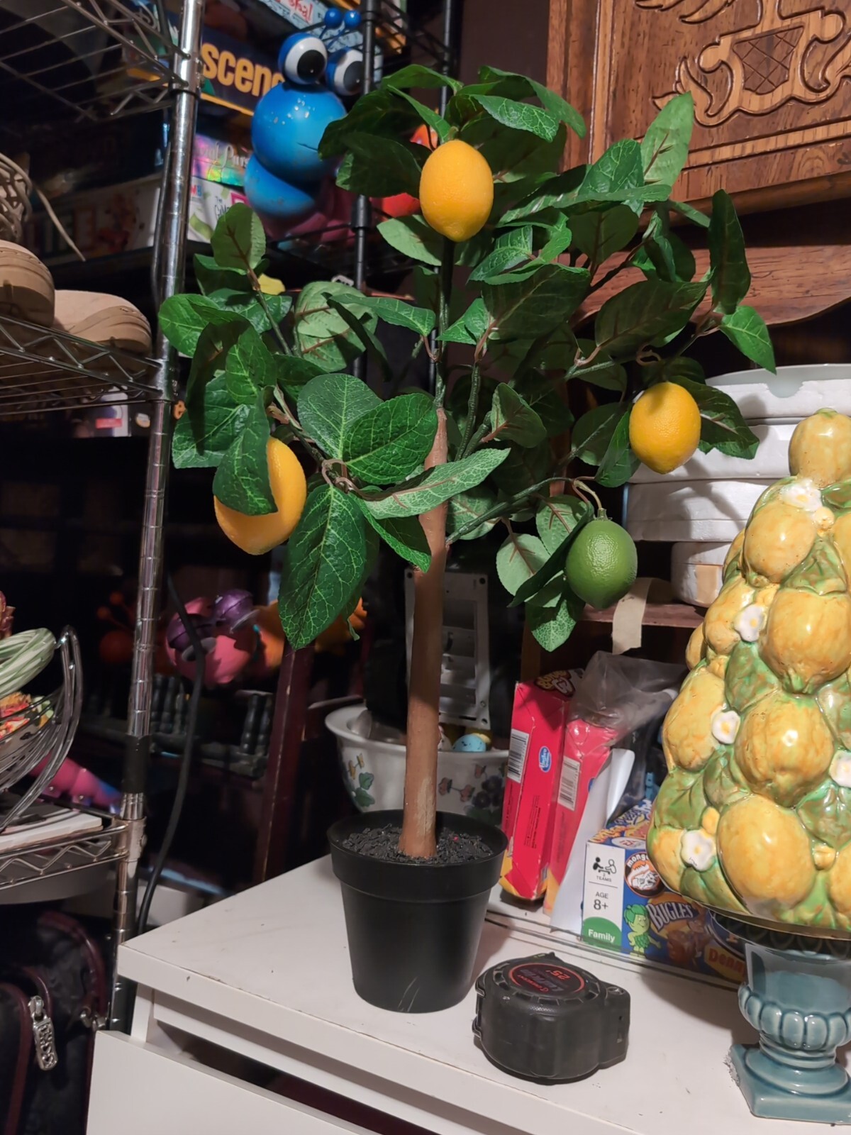 Faux Lemon/ Lime Tree, Bright Yellow Fruit, Green Leaves, Black Pot, 25in”