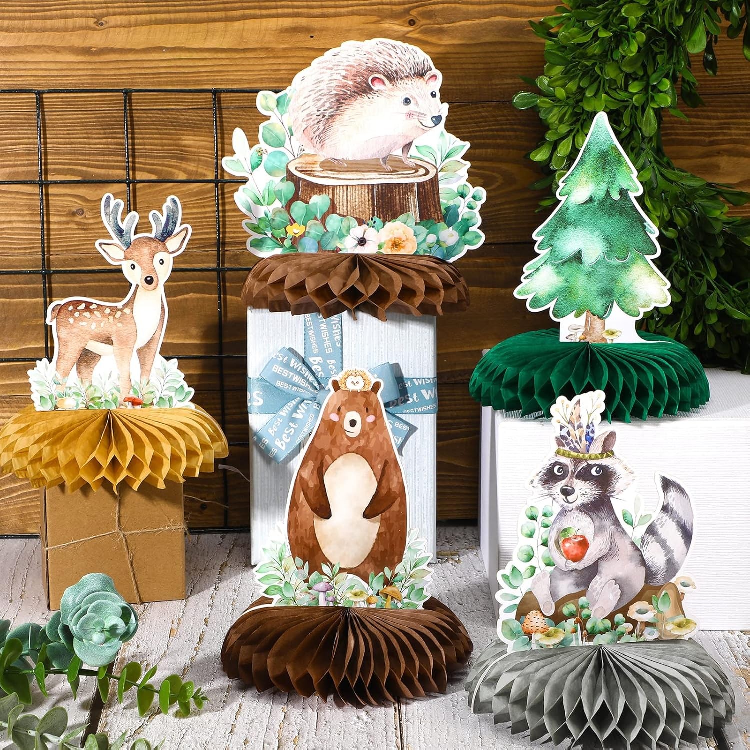Centros Mesa Animales Bosque 9pcs Decoracion Baby Shower Safari