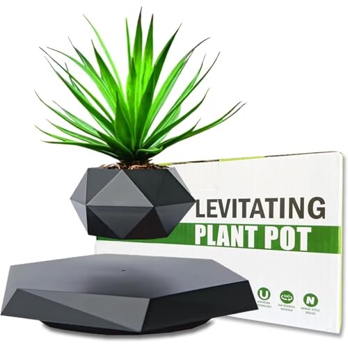Levitating Plant Pot, Floating Plant Pot for Air Bonsai Planter, Magnetic Black