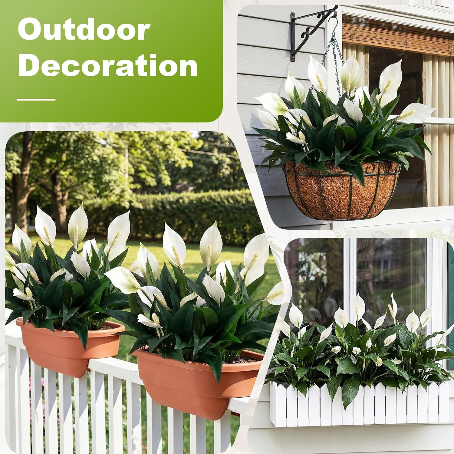 6 Pcs Faux Peace Lily Plants with Realistic Leaves for Home Decor & Centerpieces
