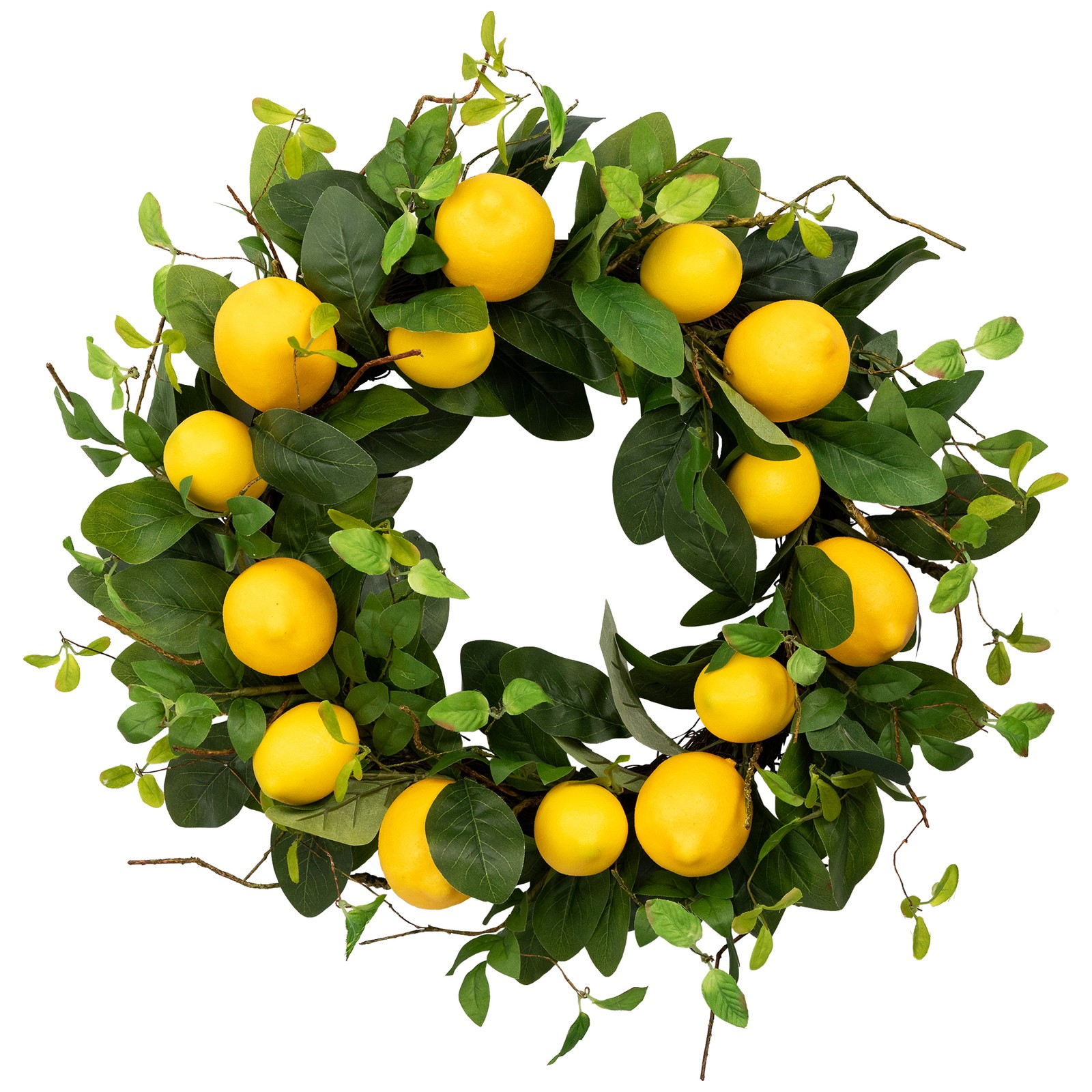 Northlight Lemons and Assorted Foliage Spring Wreath, Yellow and Green 20-Inch