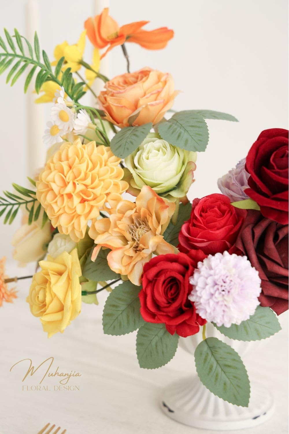 38 PCS Rainbow Artificial Silk Flowers Box Set DIY Wedding Bridal Bouquet