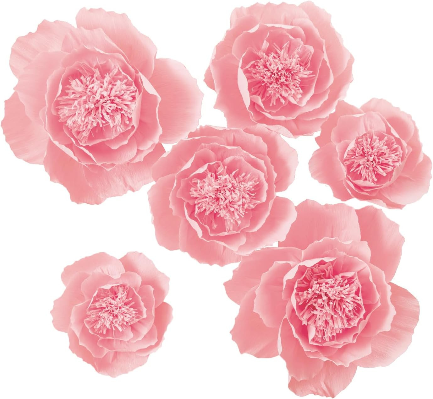 Crepe Paper Flowers Wall Decor Pink Set of 6 Wedding Party Photo Backdrop