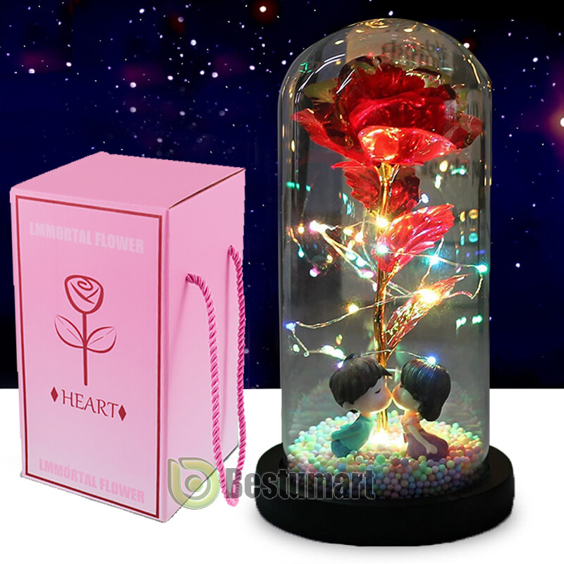 Eternal Forever Romantic Rose Flower In Glass Dome LED Light Mother’s Day Gift