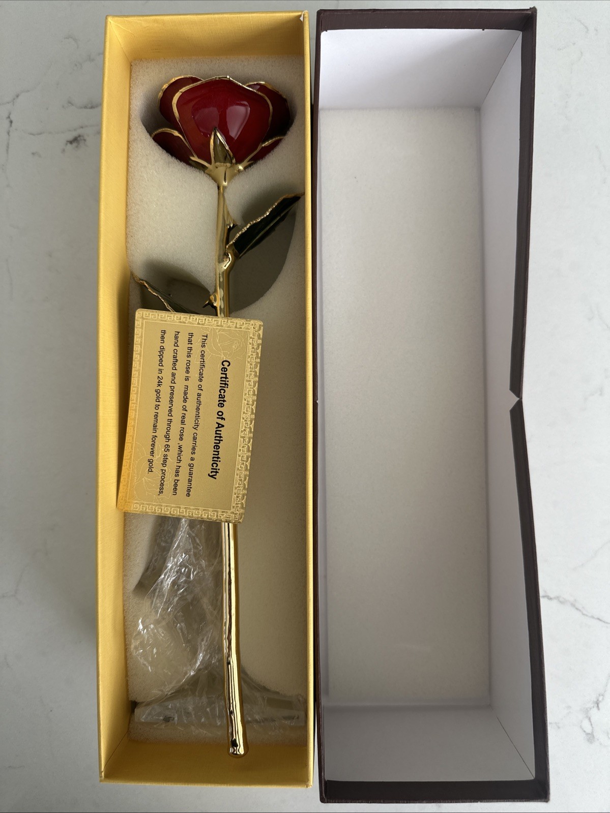 Sinvitron Gold Dipped Rose 24K Real Rose Long Stem Gold Plated Rose w/ Stand