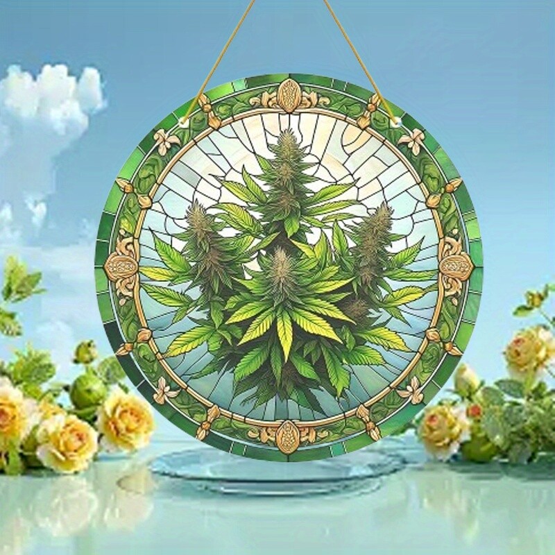 Exuberant Green Grass Plant Acrylic Light Catcher Modern Style Round Design