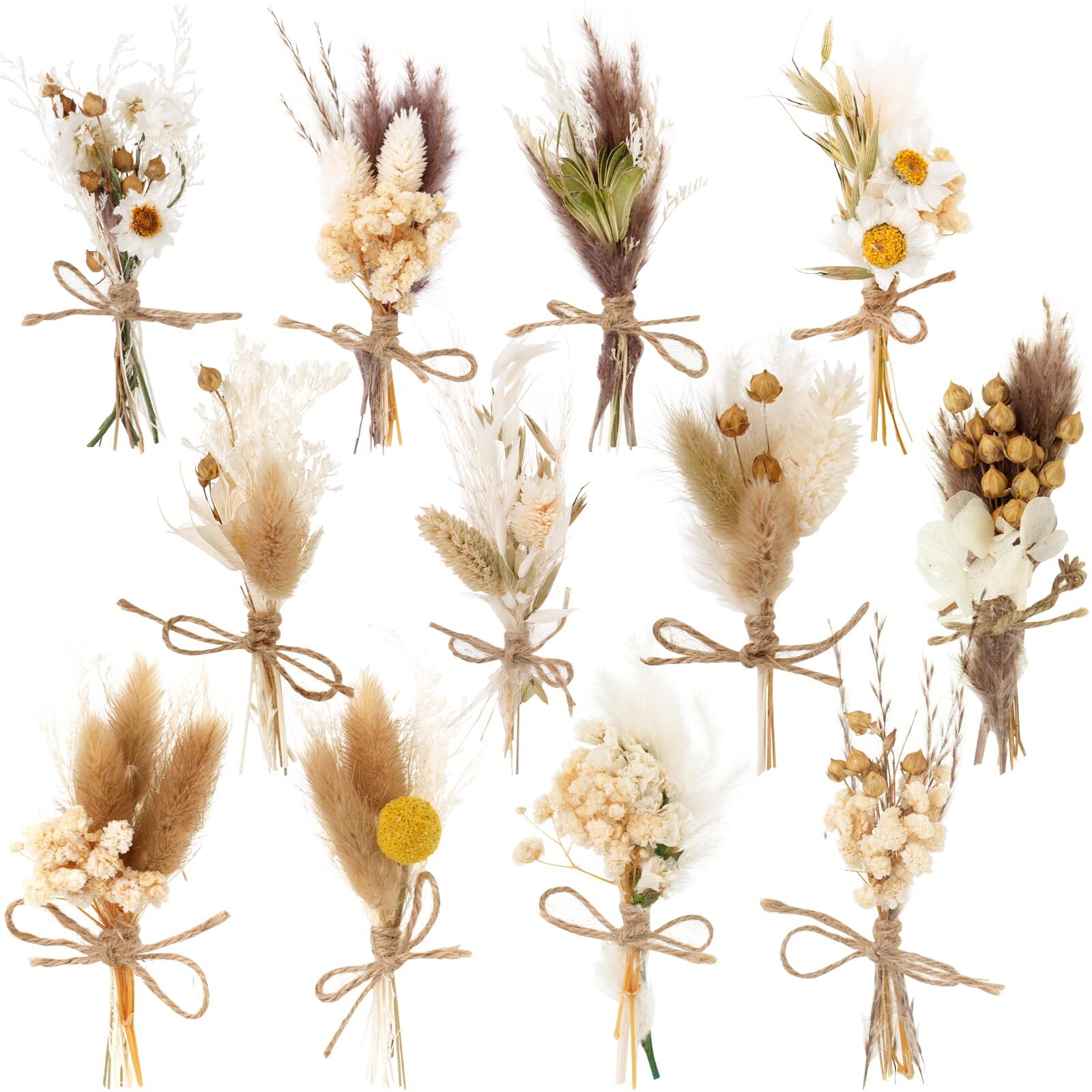 10 Pack Mini Dried Flower Bouquets with Stem for Vase DIY Wedding Decor, Boho