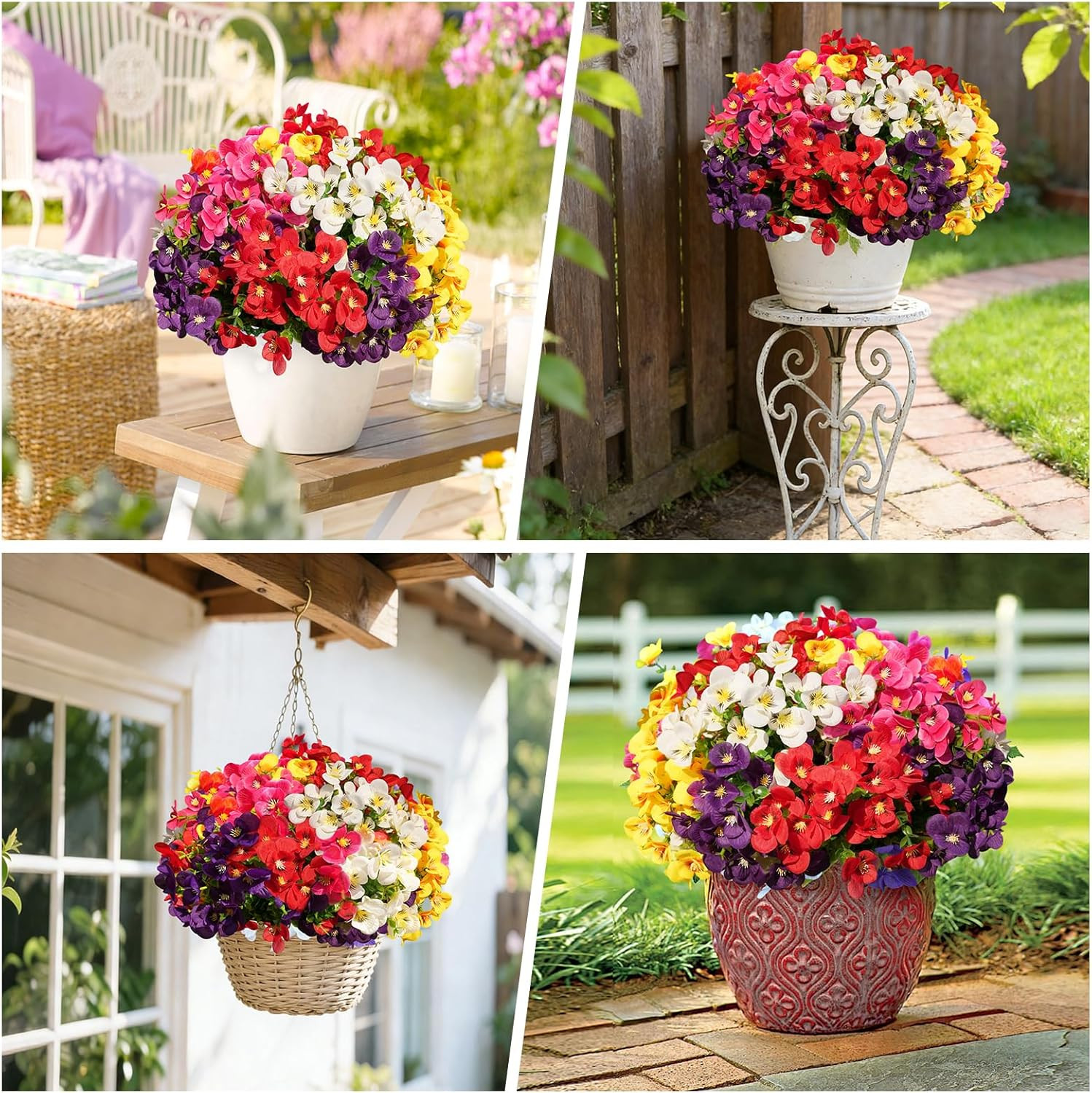 20 Pcs Artificial Flowers UV Resistant Realistic Pansies Fake Indoor & Outdoor