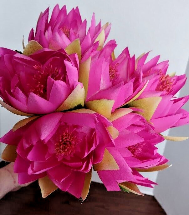 Artificial lotus blossom flower Stems (Six Stems) Fuchsia