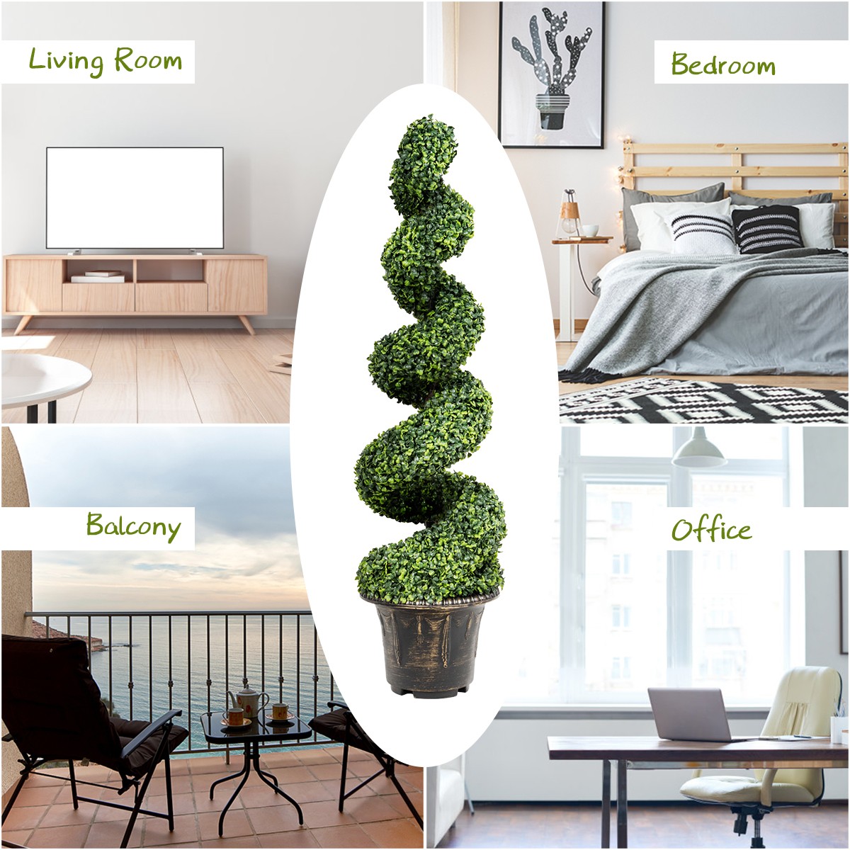2Pcs 4FT Artificial Boxwood Spiral Tree W/Realistic Leaves Indoor Outdoor Office