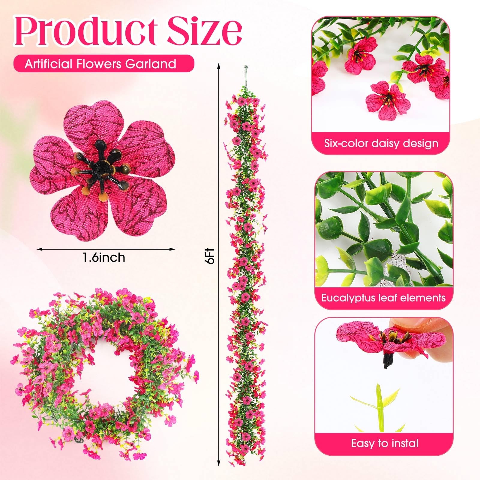 4 Pcs 6 ft Artificial Flowers Wisteria Garland-Total 24 ft Fake Hanging Wiste…