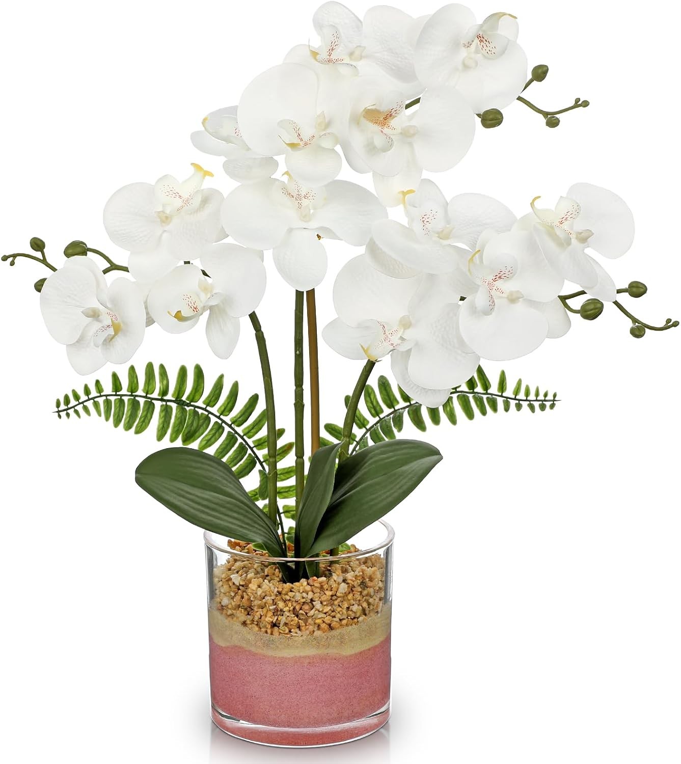 White Orchids Artificial Flowers 16.5″ Faux Orchids Plant in Pot Fake Flower
