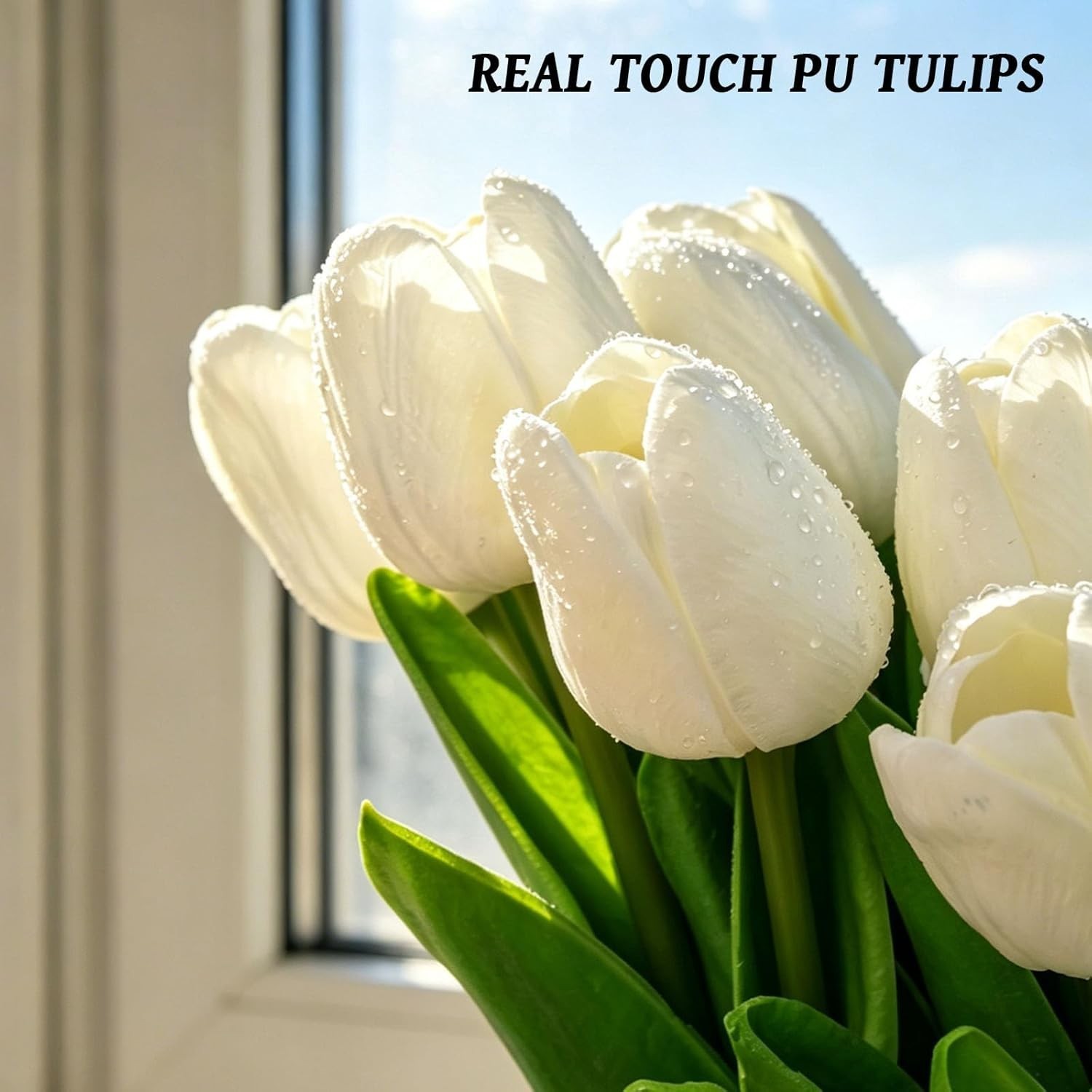 White Artificial Tulips Flowers,20 PCS PU Fake Tulips for Outdoors & Indoors,…