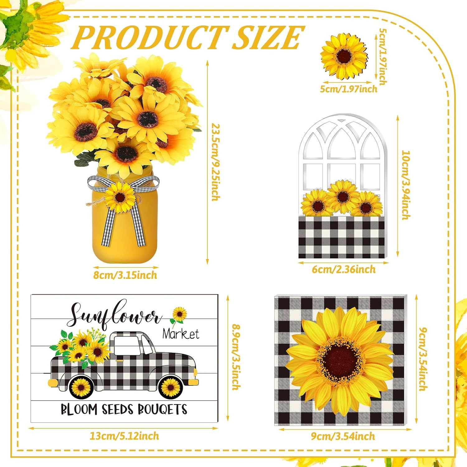 12 Sets Sunflower Mason Jar Centerpiece for Table Summer Sunflower Decor with Ar