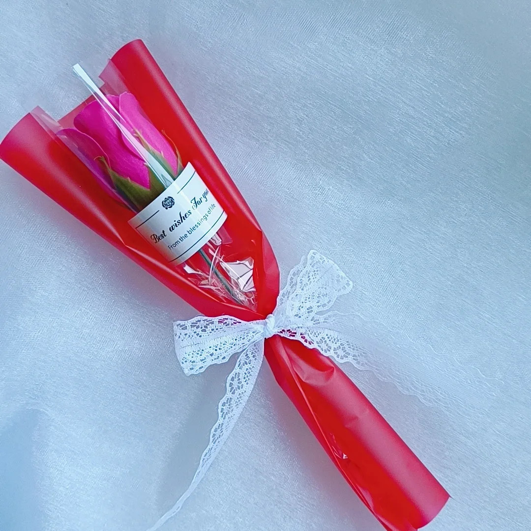 Single Soap Rose Artificial Bouquet with Plastic Packaging Scented Soap Flower f