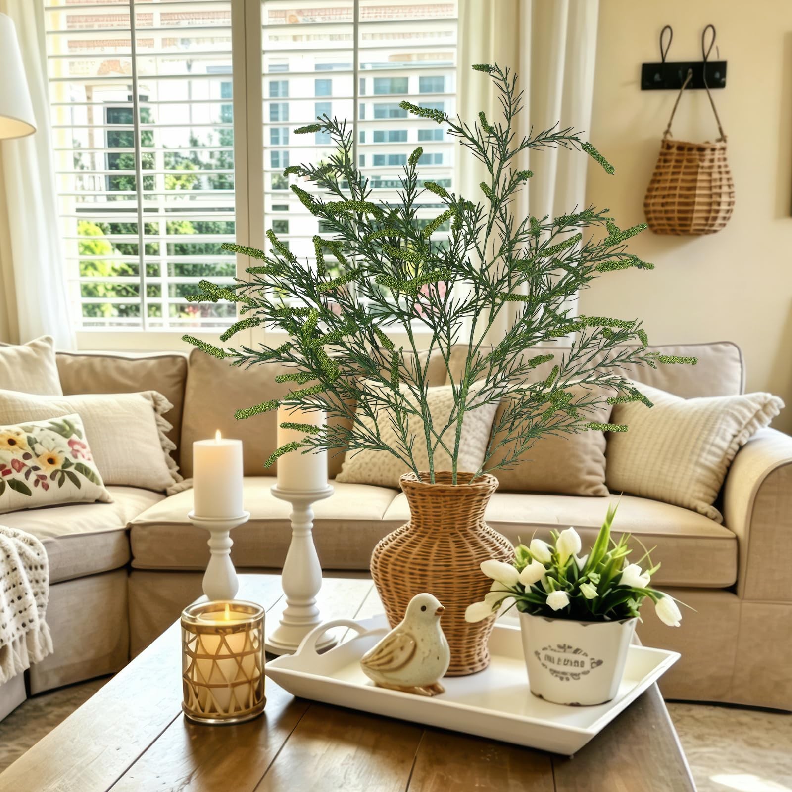 2 Pcs Fake Greenery Stems Artificial Plants Branches for Spring Decor 43.3 In…