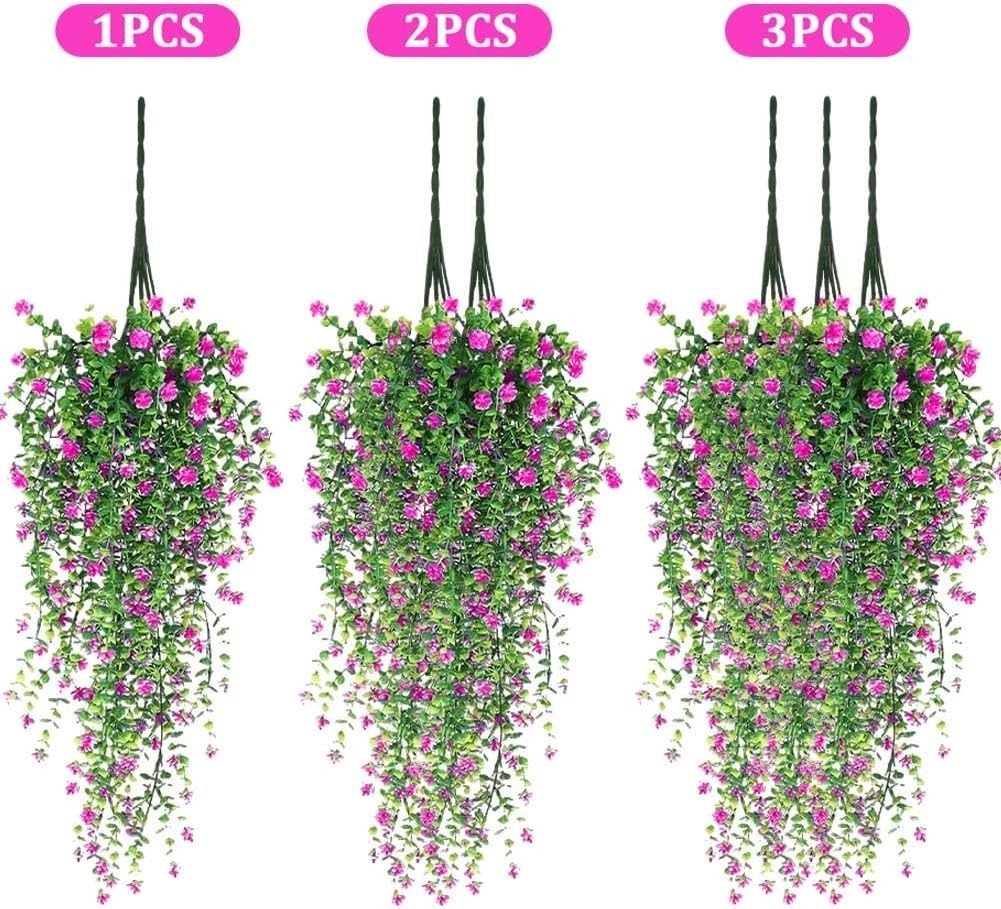 Artificial Hanging Flowers 3 Pack Fake Vine Plants Outdoor Indoor Porch Decor Se