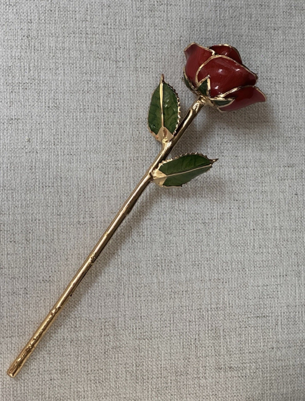 Steven Singer Jeweler Real Rose Preserved Dipped in 24 Karat Gold Red No Box 12”