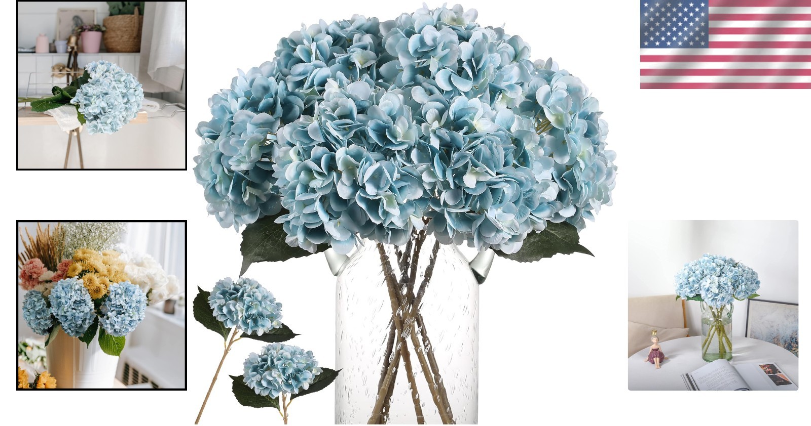 Charming Blue Silk Hydrangea Flowers – 6pcs Set for Elegant Floral Arrangements