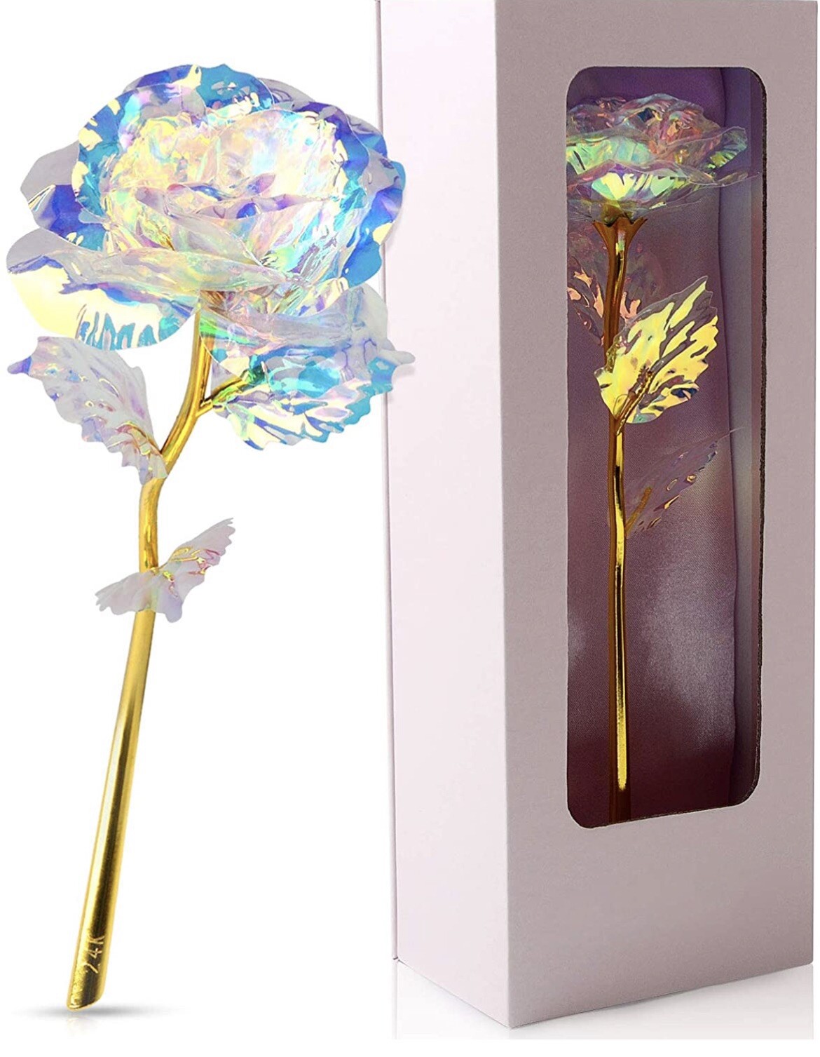 Birthday Galaxy Rose Gifts,Gold Foil Rose Colorful Crystal Forever Flower