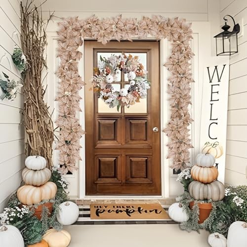Fall Decor – 2 Pack Fall Garlands – 8.2Ft Fall Maple Leaf Lighted Garlands for