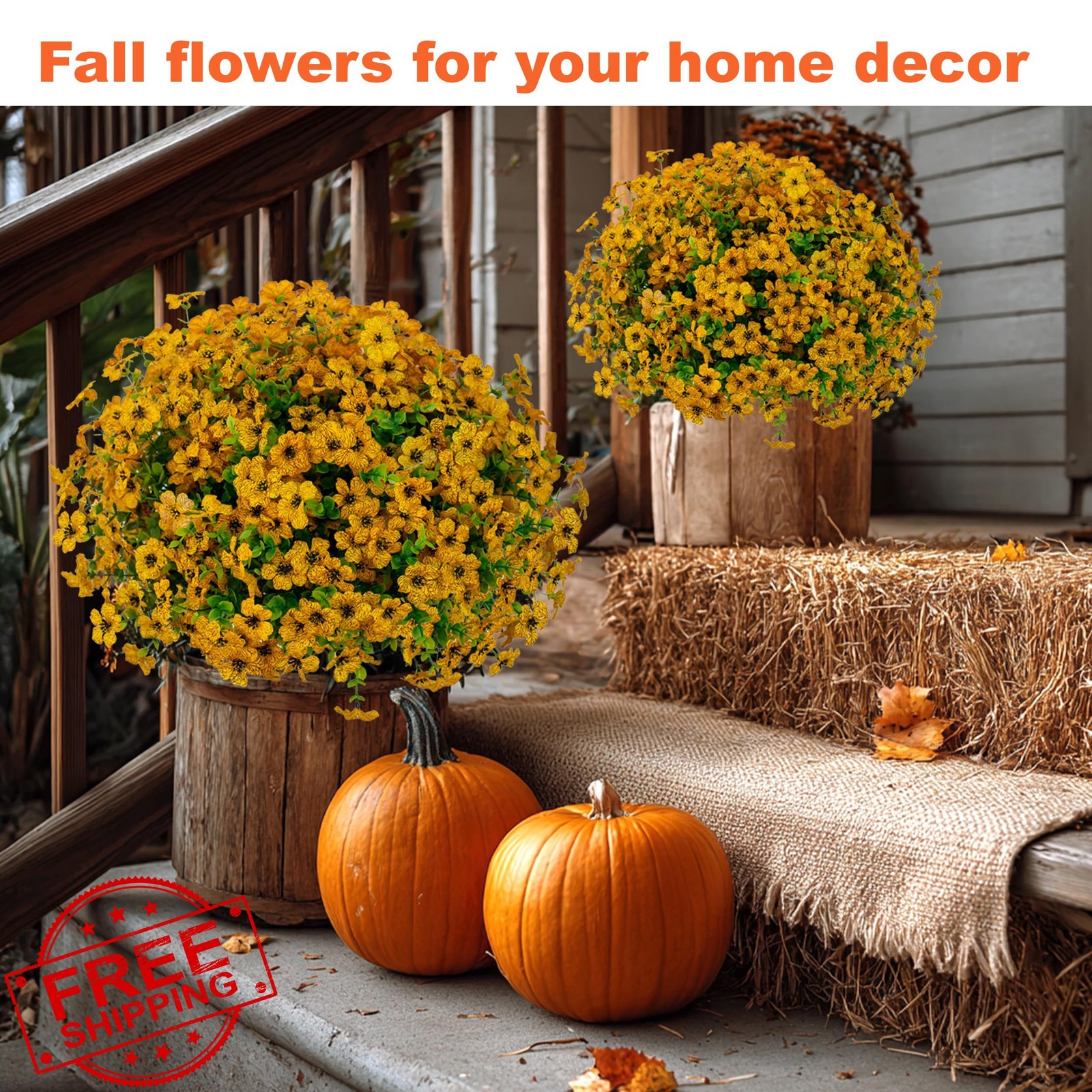 AXYLEX Yellow Fake Mums Fall Flowers 16 Bundles Outdoor