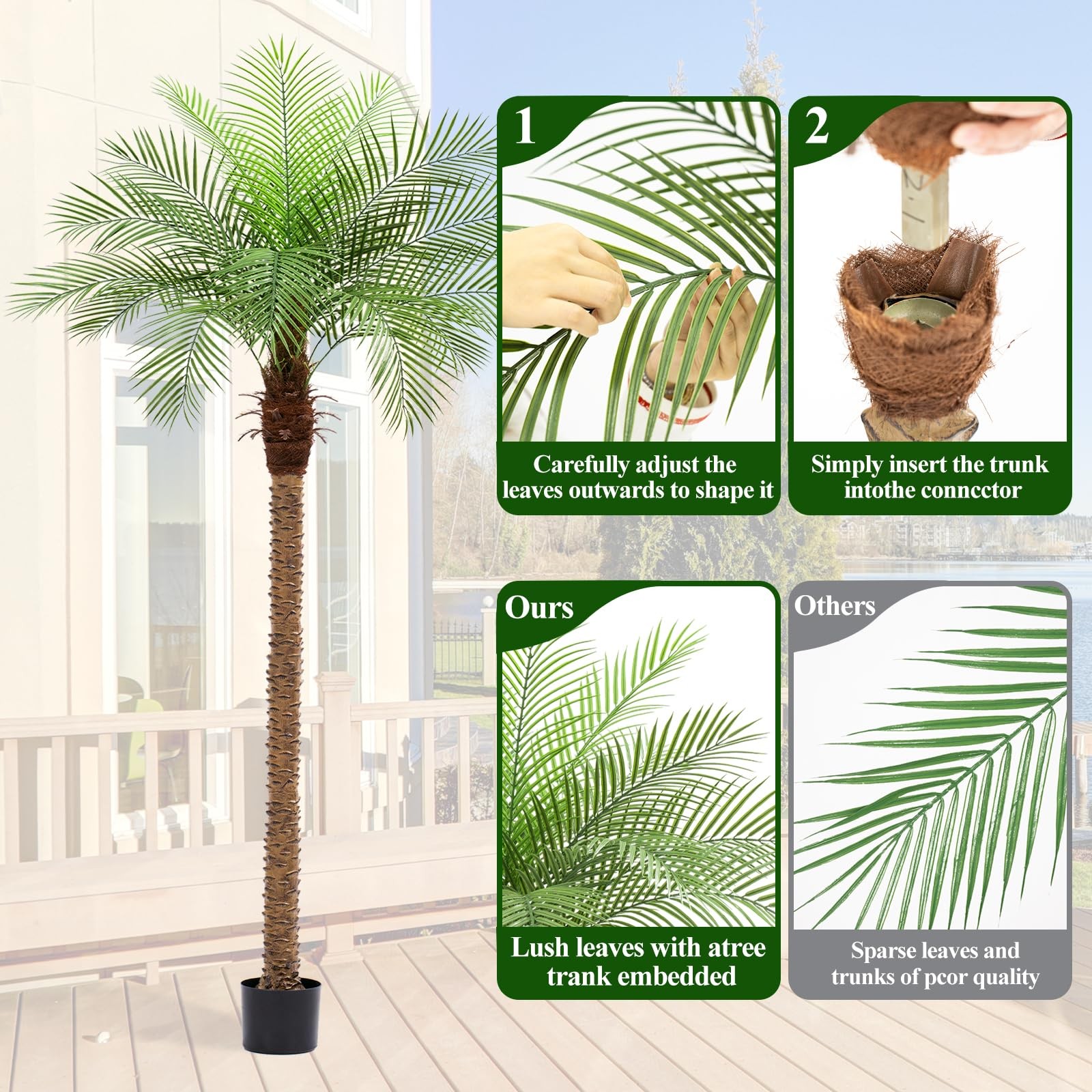8ft Artificial Phoenix Palm Tree Tall Artificial Palm Trees with 18 Adjustabl…