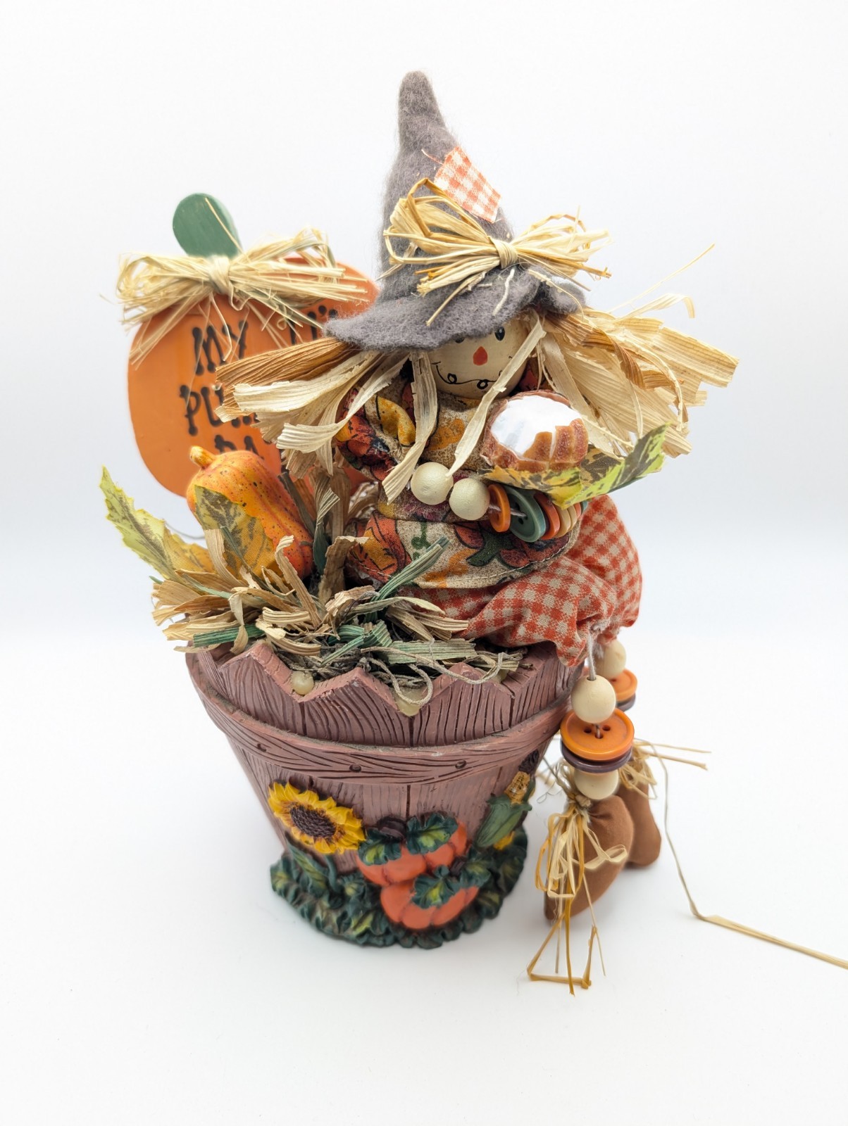 Pot Autumn Fall Decor Leaves Scarecrow Pumpkin “my little pumpkin patch”