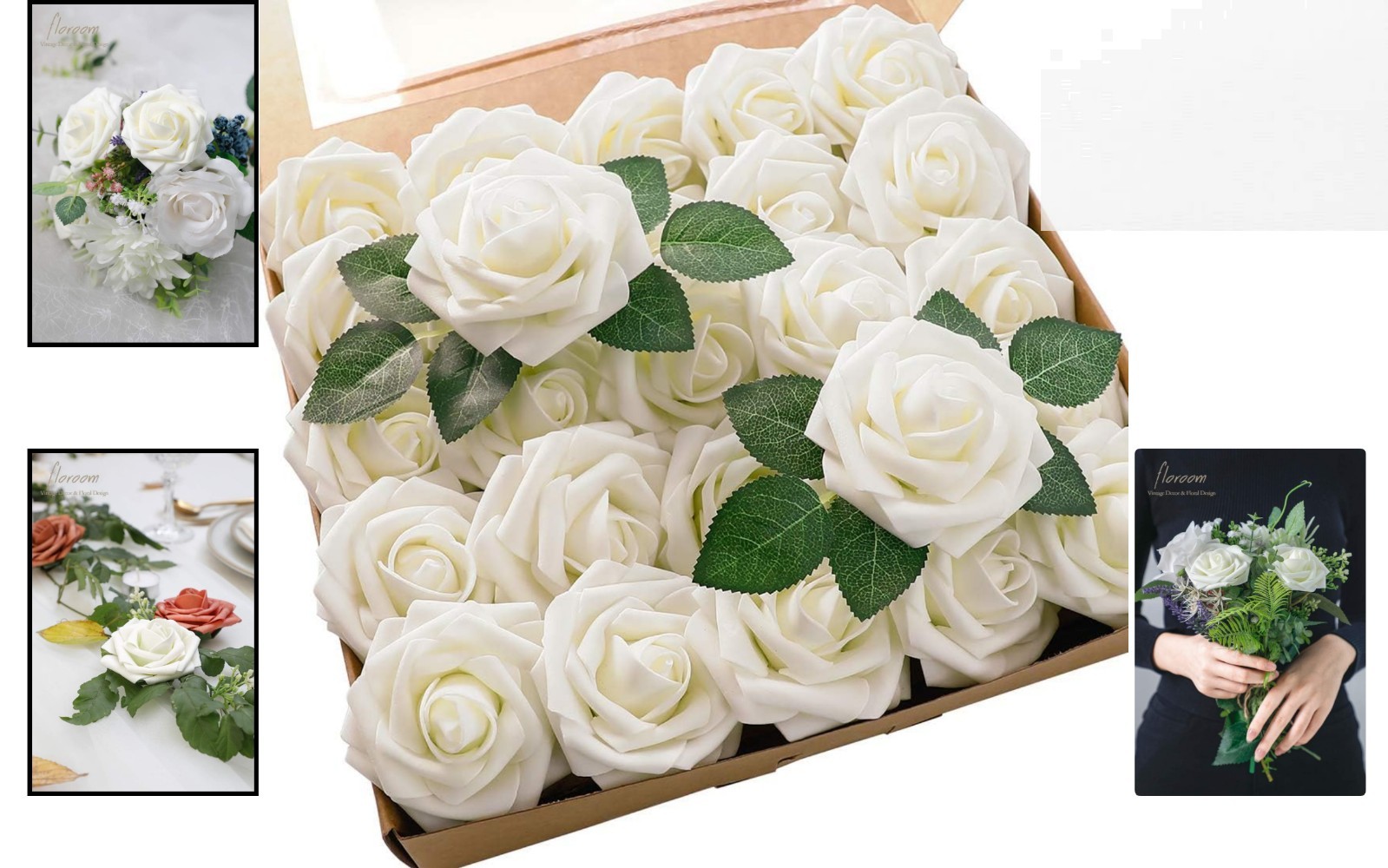 50pcs Ivory Foam Roses with Stems – Elegant Touch for Weddings & Home Decor