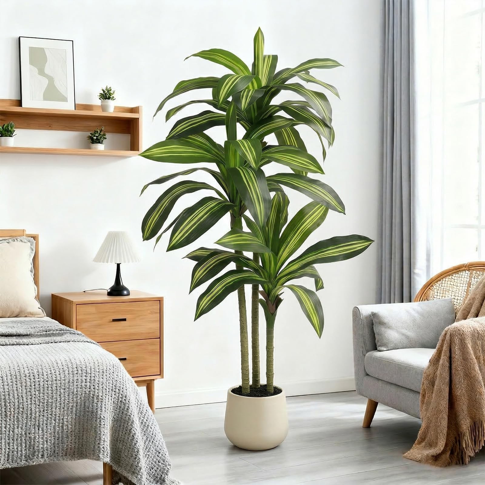 5FT Artificial Tree Dracaena Plant in Decorative Pot-Realistic Fake Plant for…