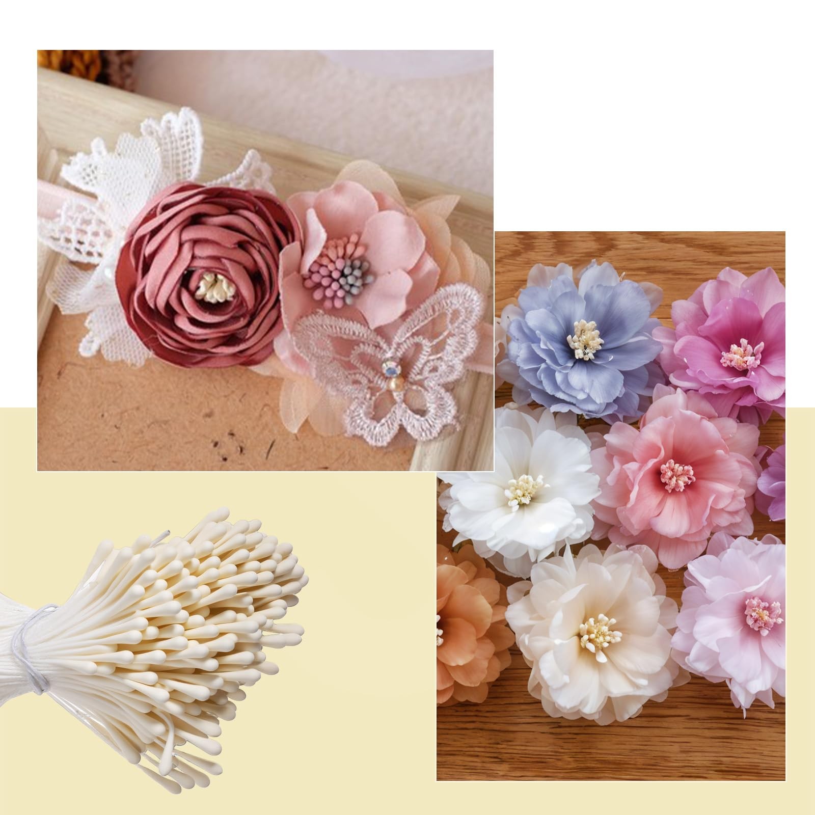 Stamens for Flower Making, 2000 Pcs 2mm Matte Pearl Double Heads Flower Stame…
