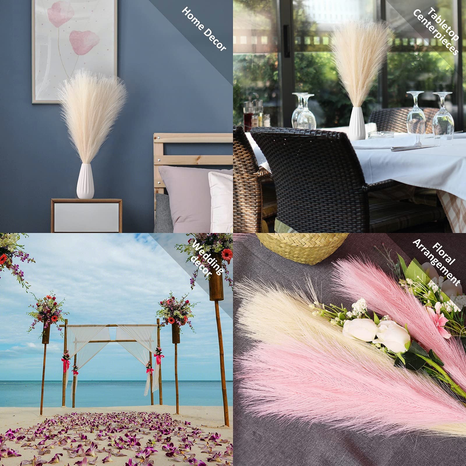 Pampas Grass Decor, Fluffy Faux Pampas Grass 6 Stem 18″/45cm Pompous Grass Sm…