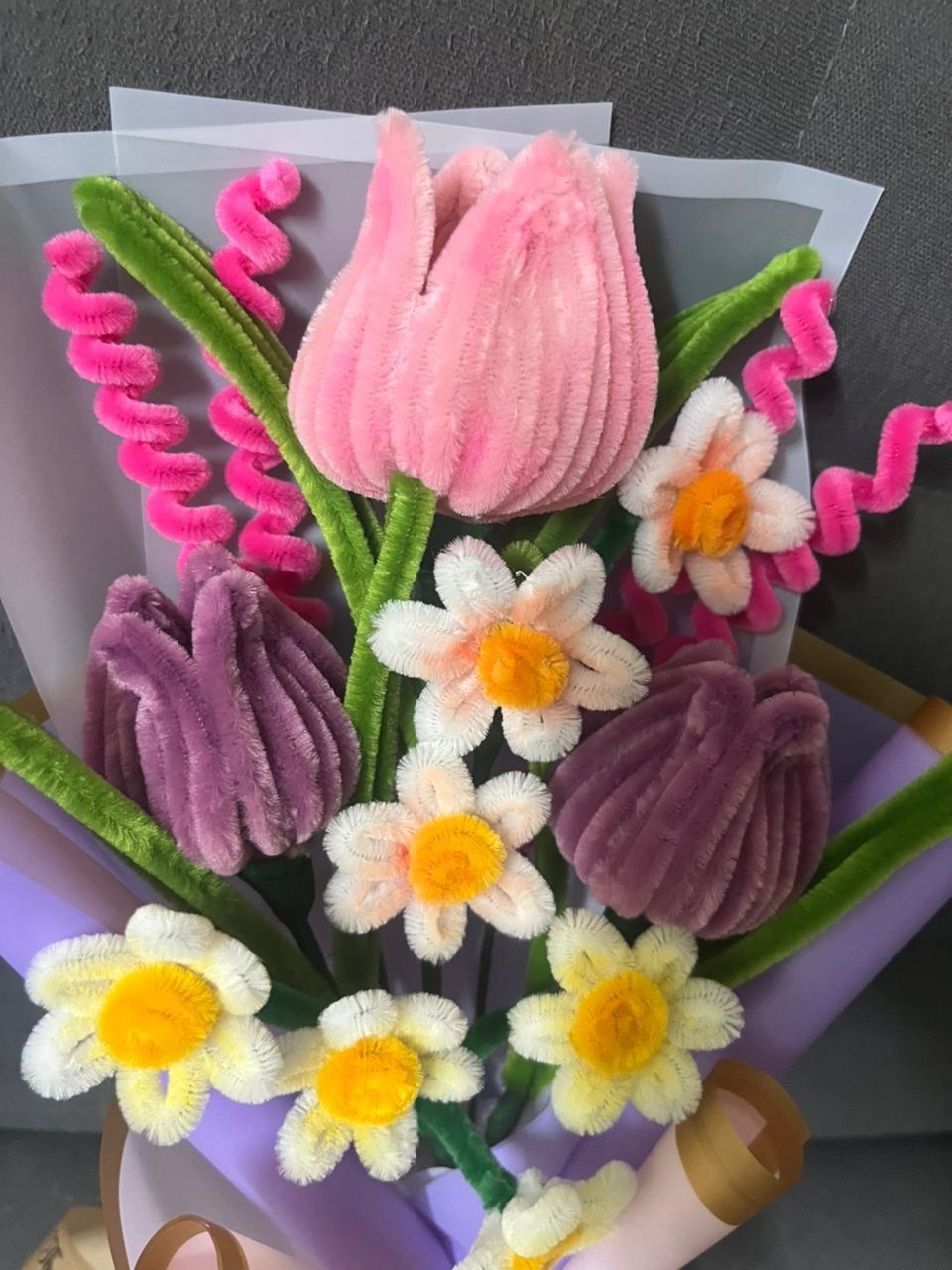 Pipe Cleaner Flowers tulip Bouquet Handmade ready stock