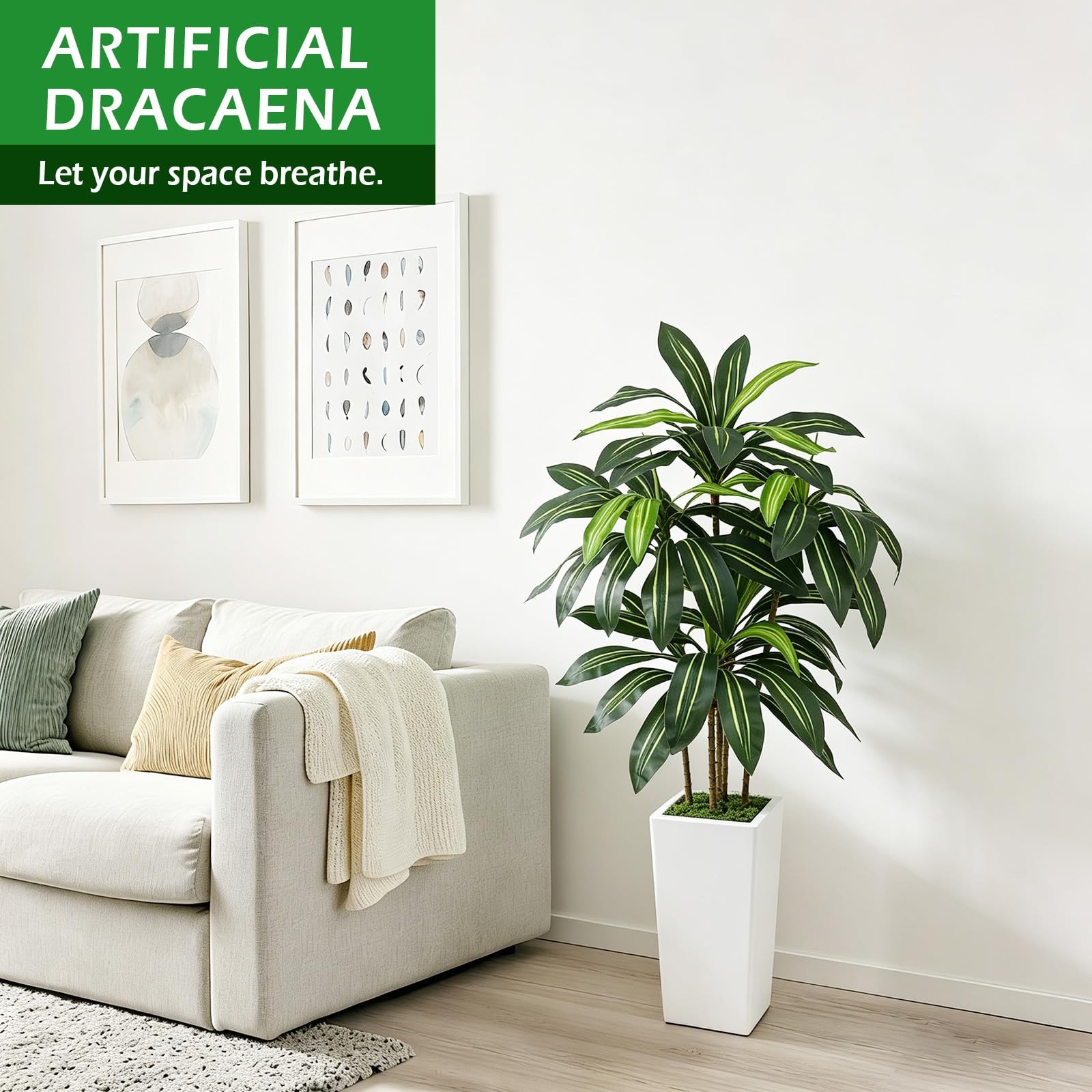 5FT Artificial Dracaena Tree with Thickened Improved Planter, Fake Plants wit…