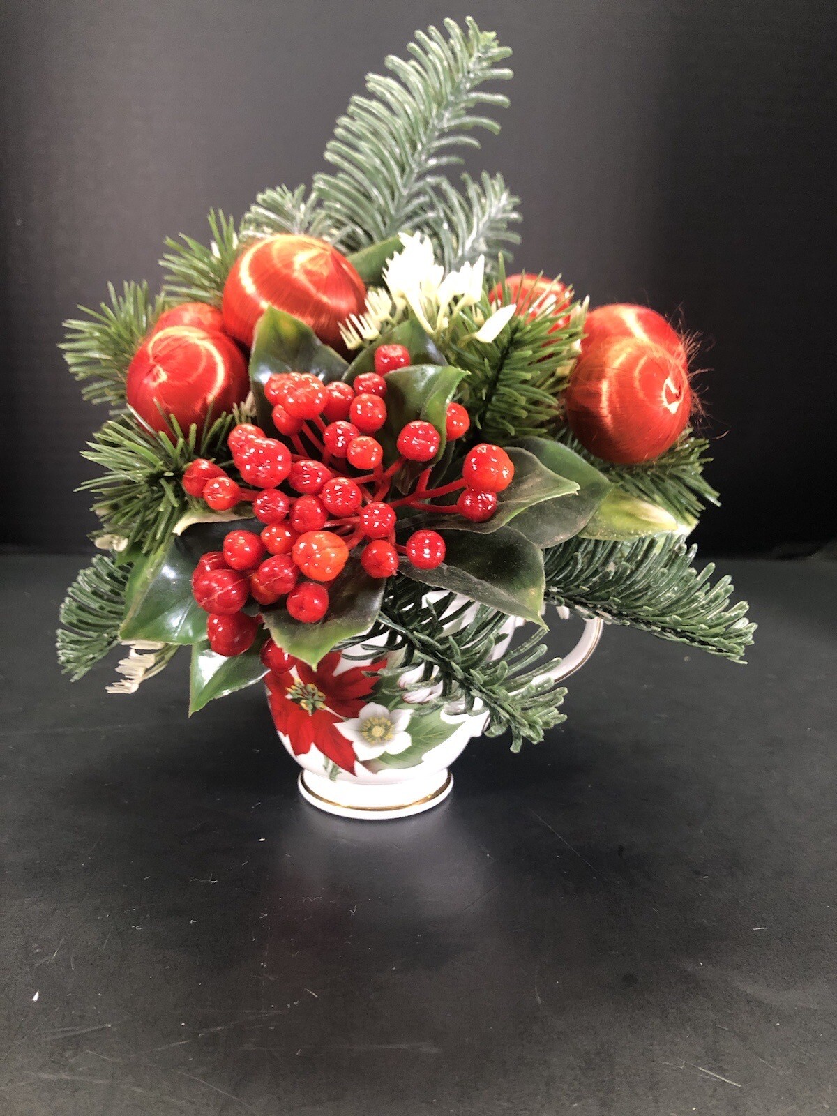Christmas Floral Assemblage In Duchess England Bone China Tea Cup