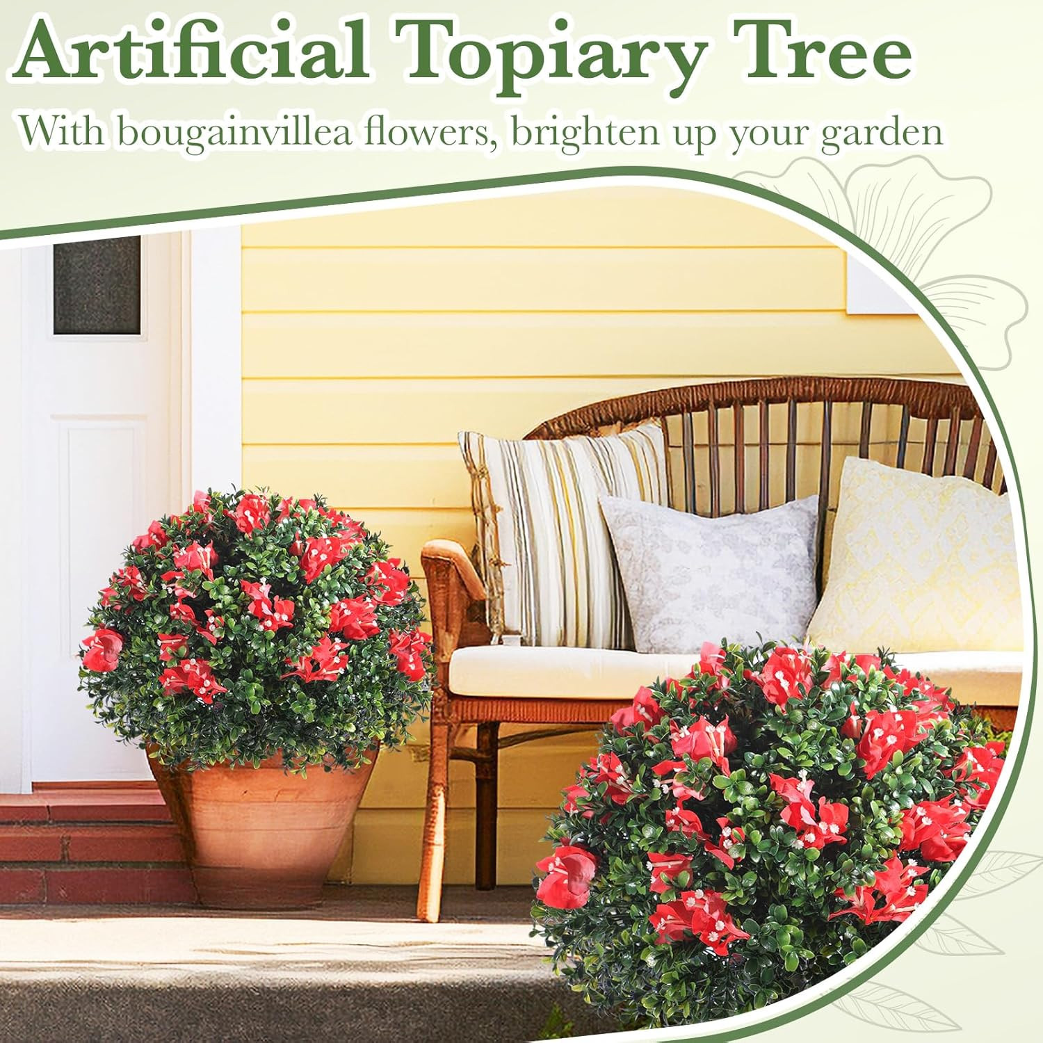 Set of 2 UV Resistant Hot Pink Bougainvillea Topiary Balls for Outdoor Decor