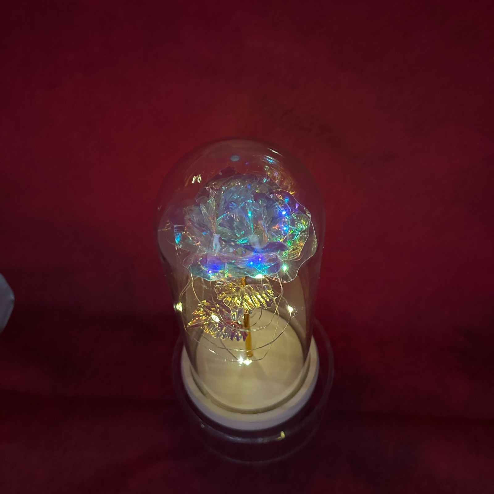 “ENCHANTED ROSE” FOIL FLOWER ENCASED IN A GLASS DOME WITH LED FAIRY LIGHTS
