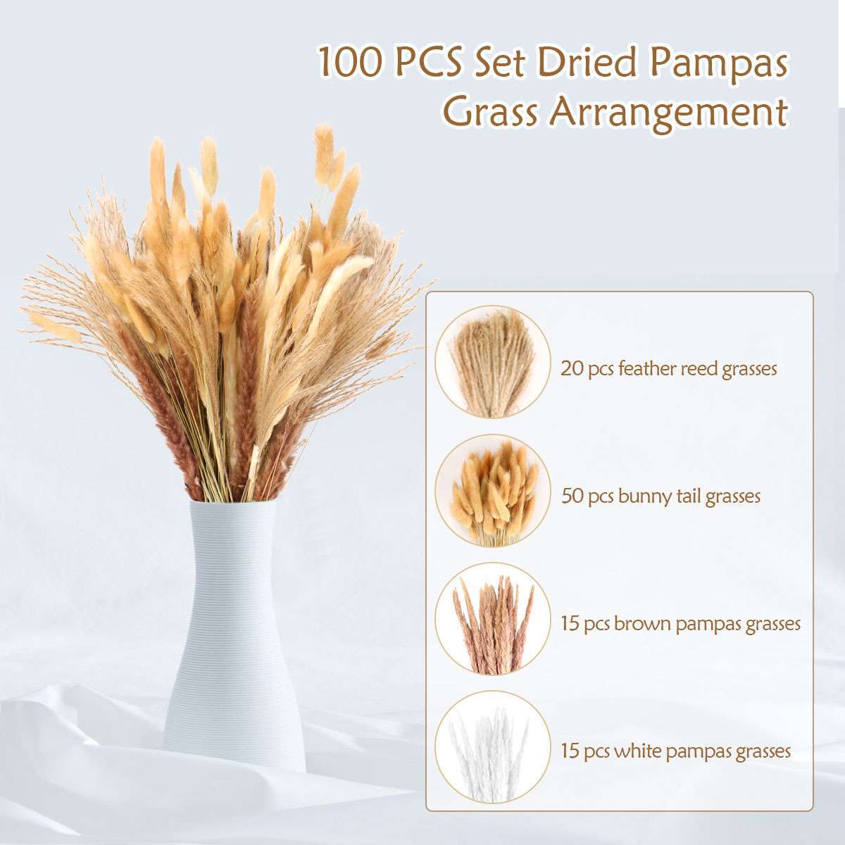 100PC Natural Dried Pampas Grass Boho Home Decor Bouquet Phragmites Dried Flower