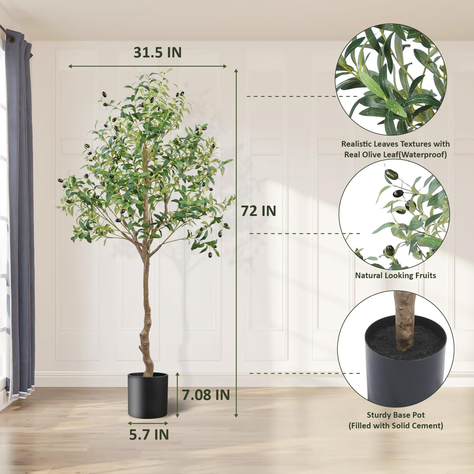ARTIFICIAL OLIVE TREE 6FT TALL FAUX OLIVE TREES WITH POT 72IN OUTDOOR FAKE POTTE