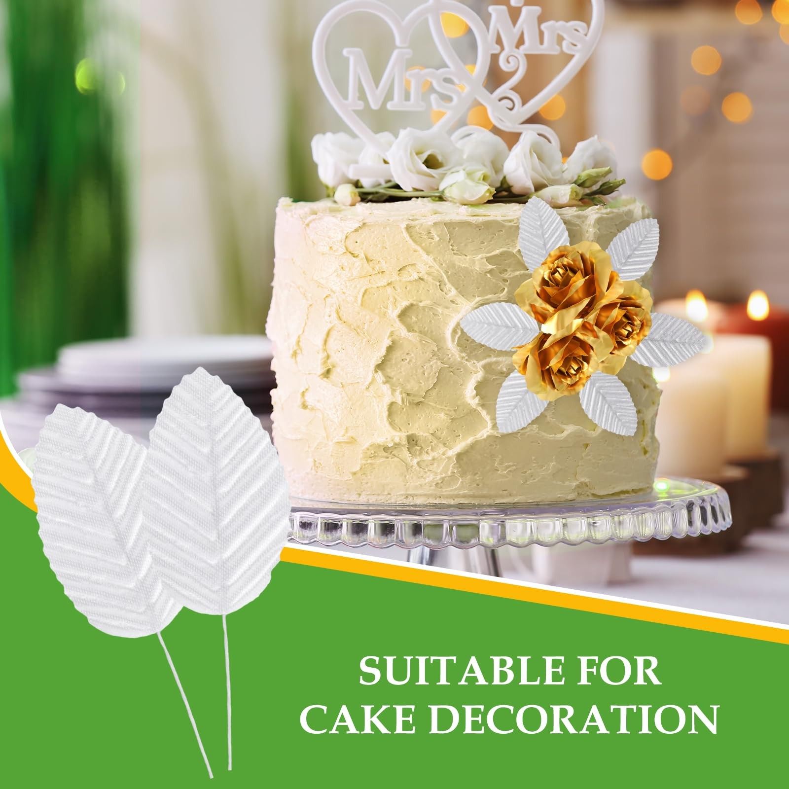 200pcs Artificial Silk Leaves for Decor Wedding Corsage Bouquets – White