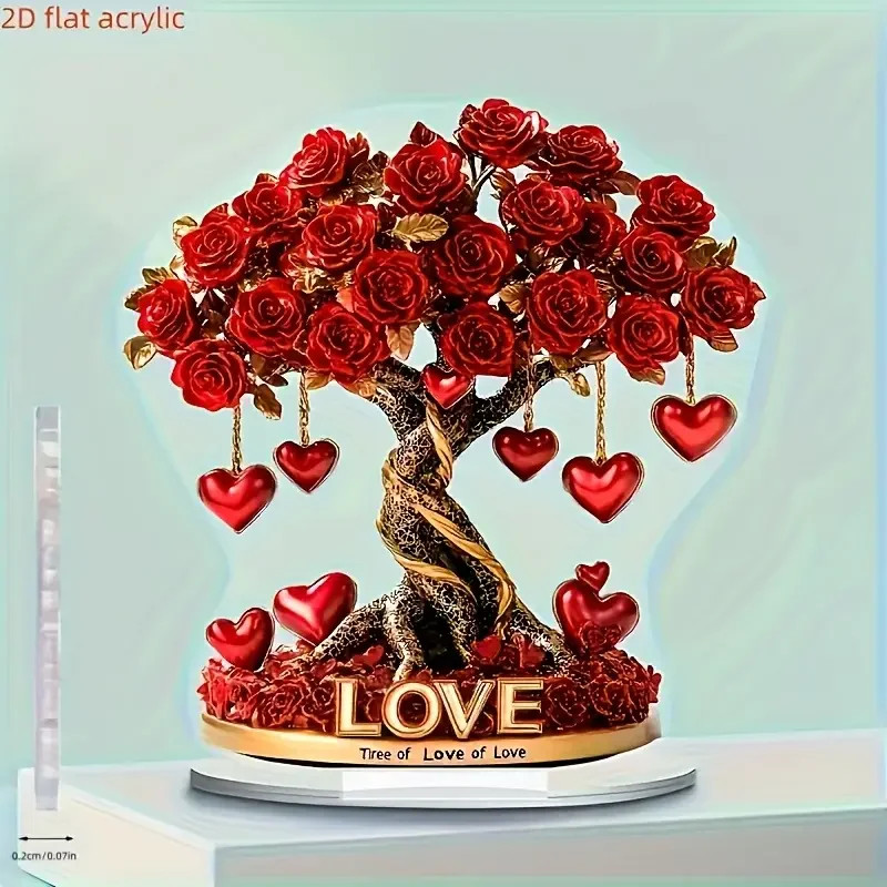 Elegant Crystal Heart-Shaped Rose Tree Decoration “Tree of Love” Golden Base – t