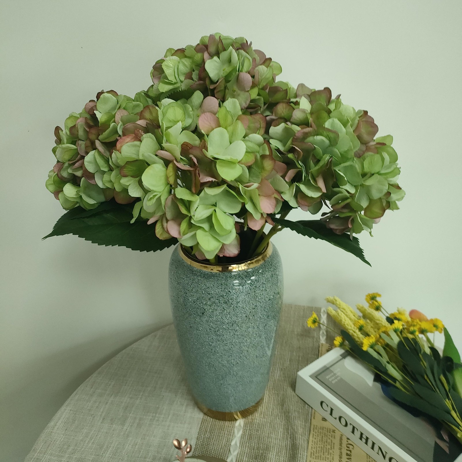 Green Hydrangea Artificial Flowers,6 Pcs Faux Green Hydrangea Flowers, Artifi…