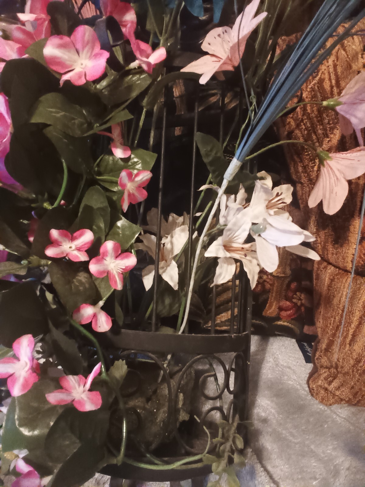 Large HODA black Iron metal half cage wall artificial flower arrangement.