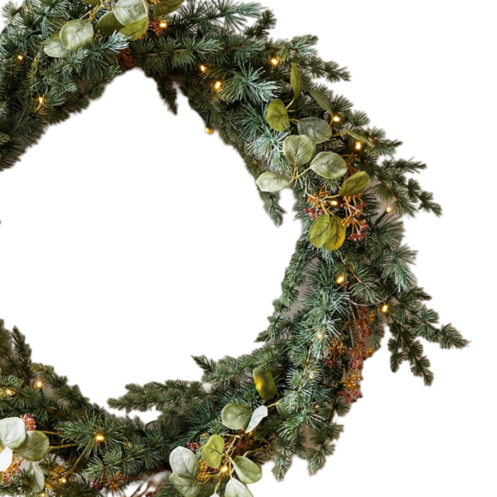 Pottery Barn Faux Silver Dollar Eucalyptus Wreath 33” Indoor Battery Operated