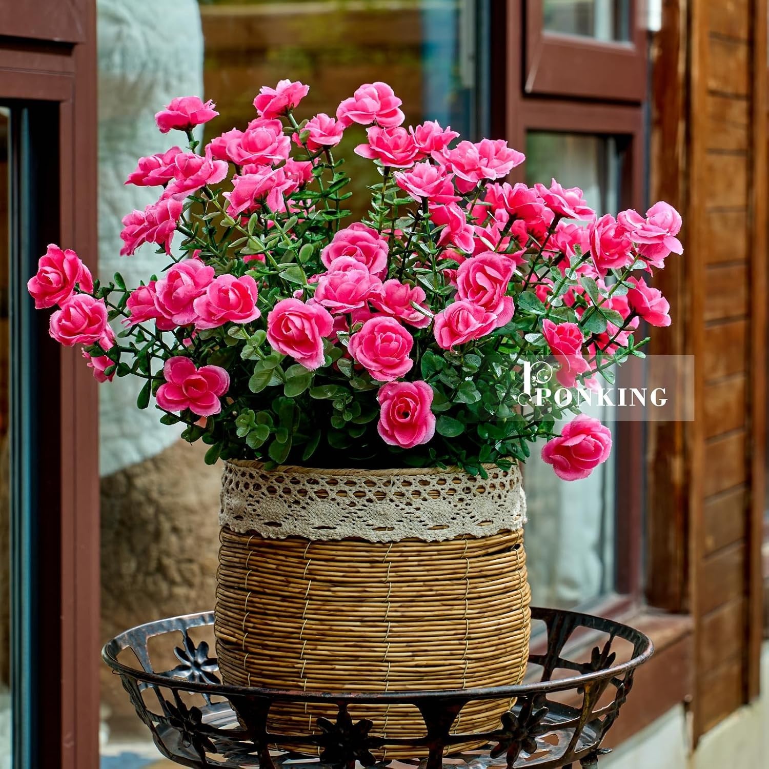 Charming 6 Bundles of UV Resistant Fuchsia Artificial Flowers for Outdoors