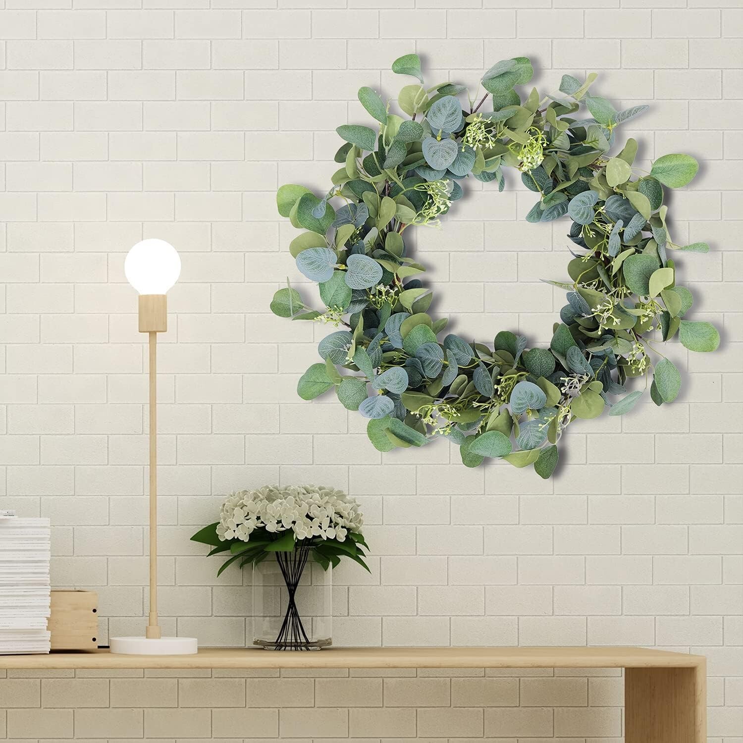 20” Silk Eucalyptus Wreath for -Round Charm – Indoor and Outdoor Use