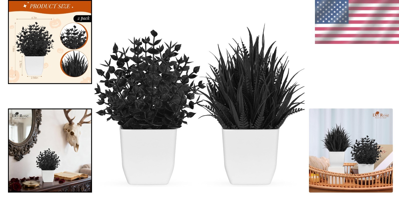 2 Pack Mini Black Fake Plants – Eco-Friendly Decor for Home & Halloween Style